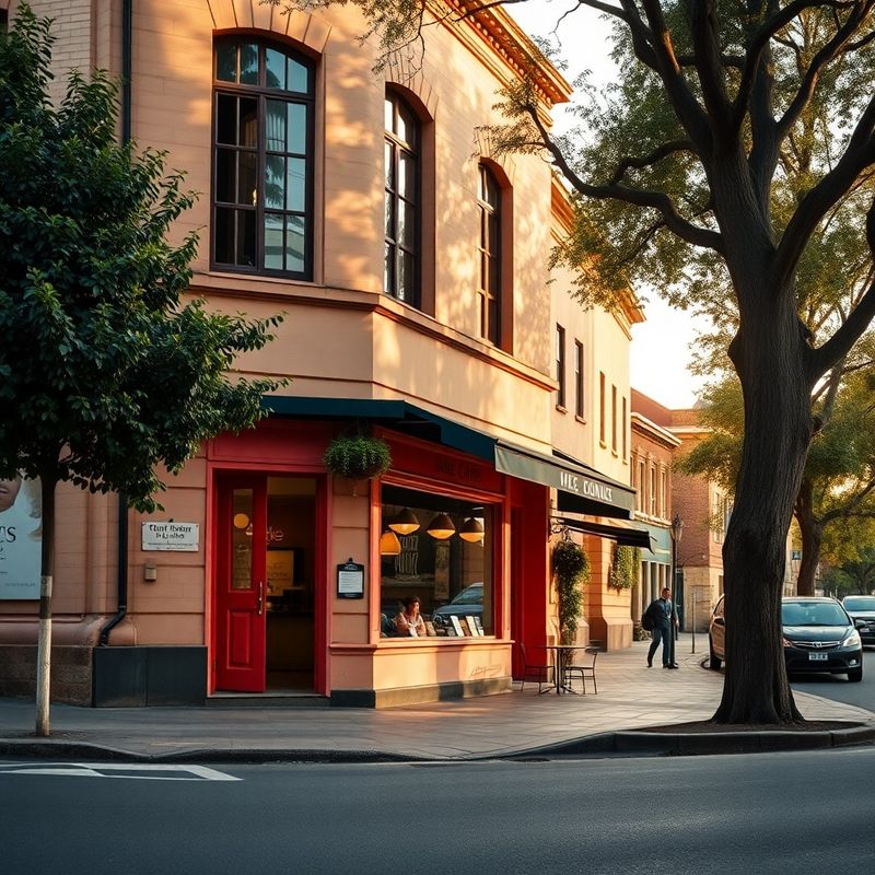 Coral-accented shopfront of Sparkblumen on a tree-lined Brooklyn Pretoria street